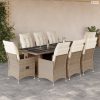 9 részes bézs polyrattan kerti bisztrógarnitúra párnákkal