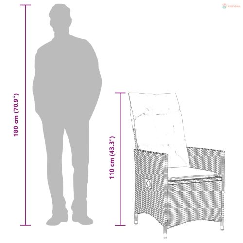 9 részes bézs polyrattan kerti bisztrógarnitúra párnákkal