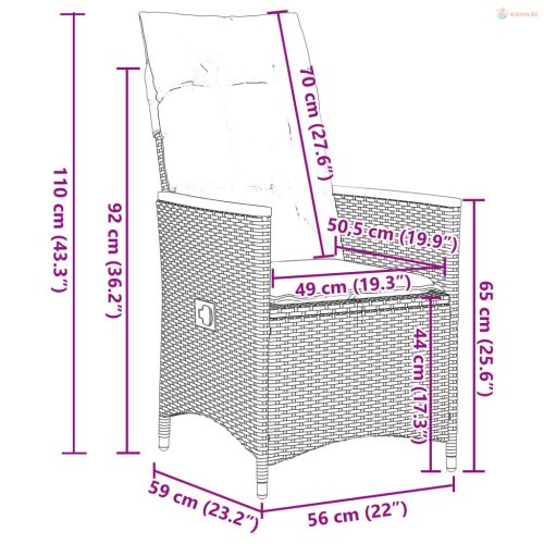 9 részes szürke polyrattan kerti bisztrógarnitúra párnákkal