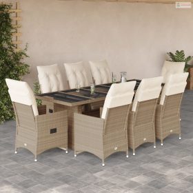   9 részes bézs polyrattan kerti bisztrógarnitúra párnákkal