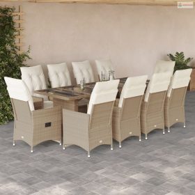   11 részes bézs polyrattan kerti bisztrógarnitúra párnákkal