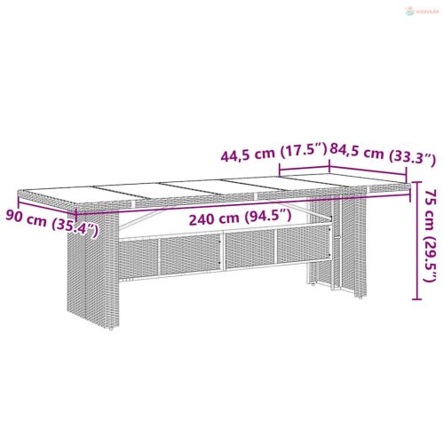 9 részes fekete polyrattan kerti bisztrógarnitúra párnákkal