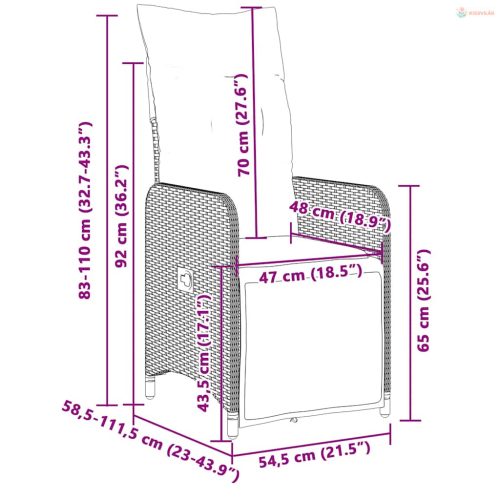9 részes szürke polyrattan kerti bisztrógarnitúra párnákkal