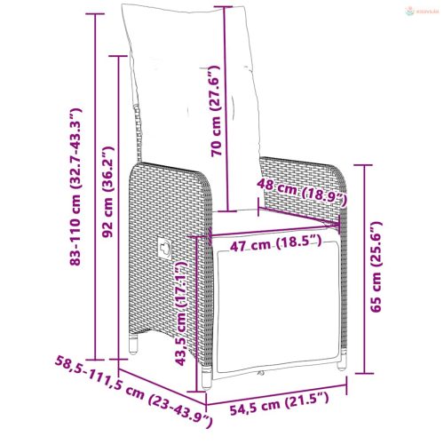 11 részes barna polyrattan kerti bisztrógarnitúra párnákkal