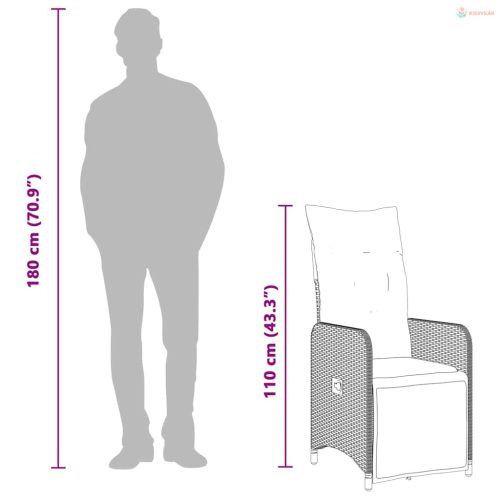 9 részes bézs polyrattan kerti bisztrógarnitúra párnákkal