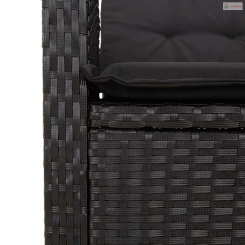 2 részes fekete polyrattan kerti étkezőgarnitúra párnával