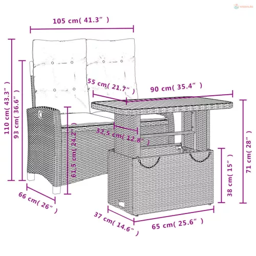 2 részes fekete polyrattan kerti étkezőgarnitúra párnával
