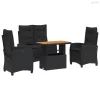 4 részes fekete polyrattan kerti étkezőszett párnákkal