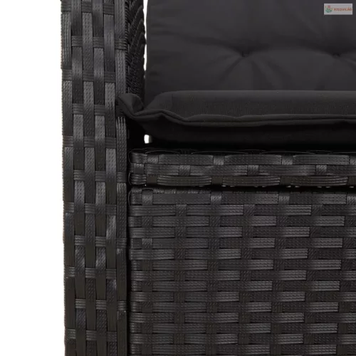 4 részes fekete polyrattan kerti étkezőszett párnákkal