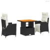 3 részes fekete polyrattan kerti étkezőgarnitúra párnákkal