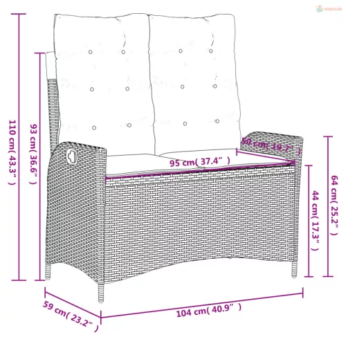 2 részes fekete polyrattan kerti étkezőgarnitúra párnával
