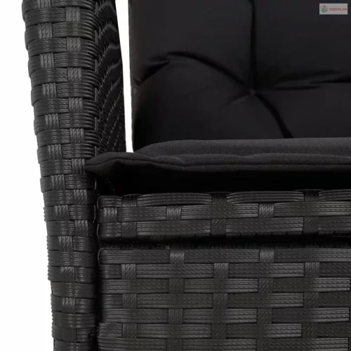 3 részes fekete polyrattan kerti étkezőgarnitúra párnákkal