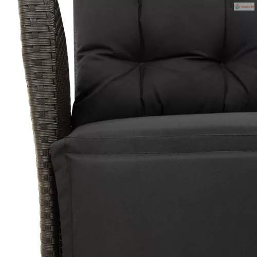 3 részes fekete polyrattan kerti étkezőgarnitúra párnákkal