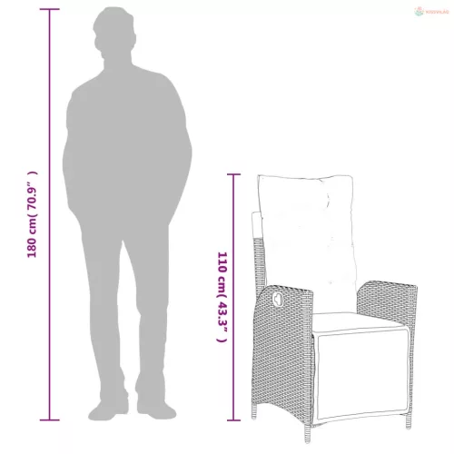 3 részes fekete polyrattan kerti étkezőgarnitúra párnákkal