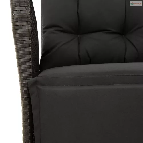 5 részes fekete polyrattan kerti étkezőgarnitúra párnákkal