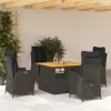 5 részes fekete polyrattan kerti étkezőgarnitúra párnákkal