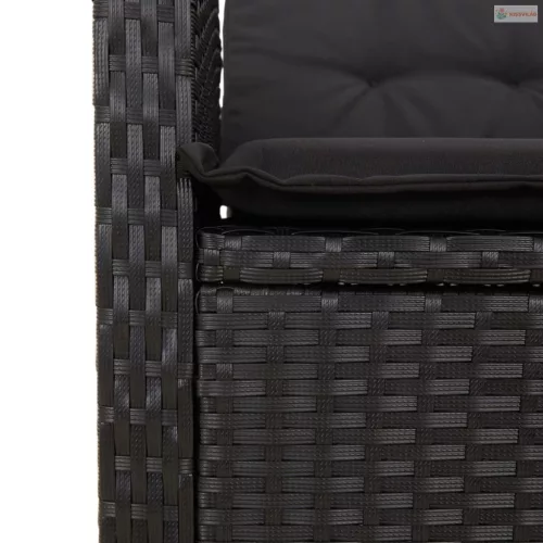 2 részes fekete polyrattan kerti étkezőgarnitúra párnával