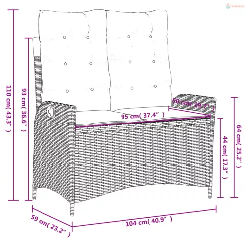 2 részes fekete polyrattan kerti étkezőgarnitúra párnával