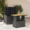2 részes fekete polyrattan kerti étkezőgarnitúra párnával