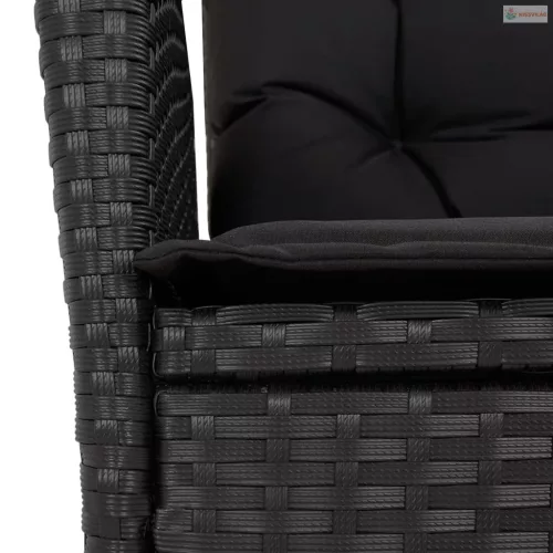 4 részes fekete polyrattan kerti étkezőszett párnákkal