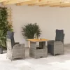 3 részes szürke polyrattan kerti étkezőgarnitúra párnával