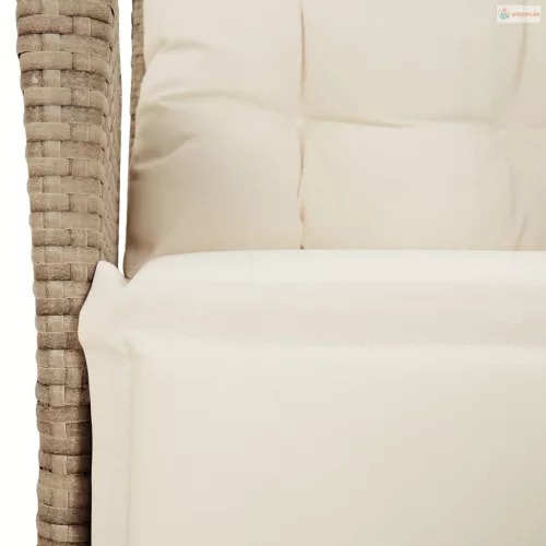 3 részes bézs polyrattan kerti étkezőgarnitúra párnákkal