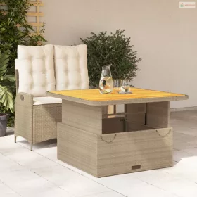   2 részes bézs polyrattan kerti étkezőgarnitúra párnákkal