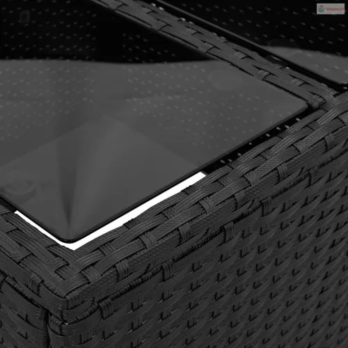 2 részes fekete polyrattan és üveg kerti kanapészett párnákkal