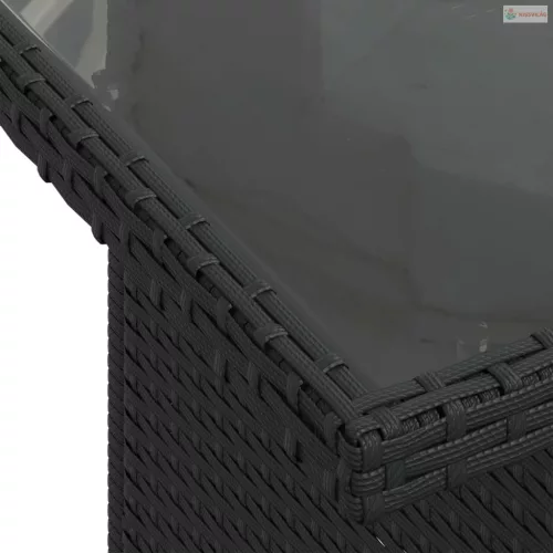 2 részes fekete polyrattan és üveg kerti kanapészett párnákkal