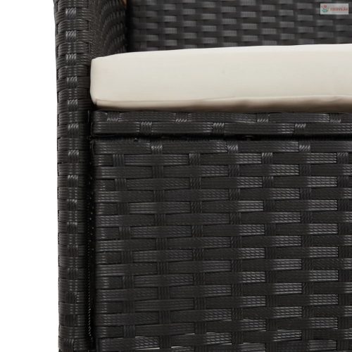 11 részes fekete polyrattan kerti étkezőgarnitúra párnákkal