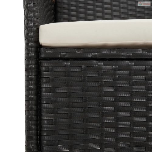 9 részes fekete polyrattan kerti étkezőgarnitúra párnákkal