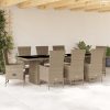 9 részes bézs polyrattan kerti étkezőgarnitúra párnákkal