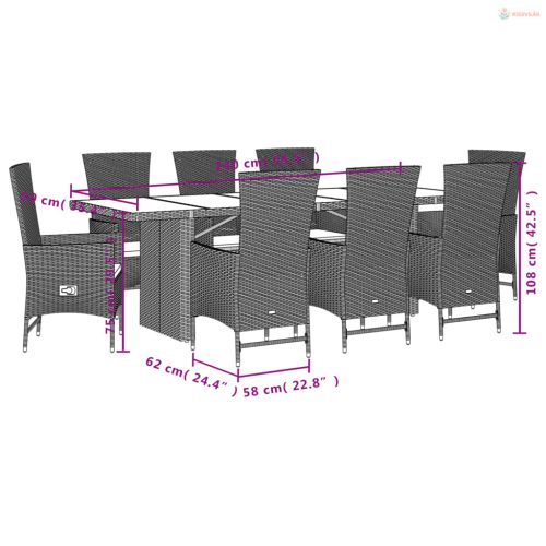 9 részes bézs polyrattan kerti étkezőgarnitúra párnákkal