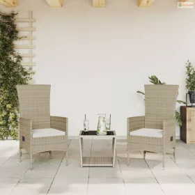   3 részes bézs polyrattan kerti étkezőgarnitúra párnákkal