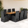 9 részes fekete polyrattan kerti étkezőgarnitúra párnákkal
