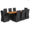 9 részes fekete polyrattan kerti étkezőgarnitúra párnákkal