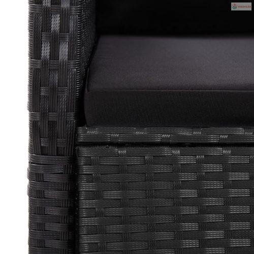 9 részes fekete polyrattan kerti étkezőgarnitúra párnákkal