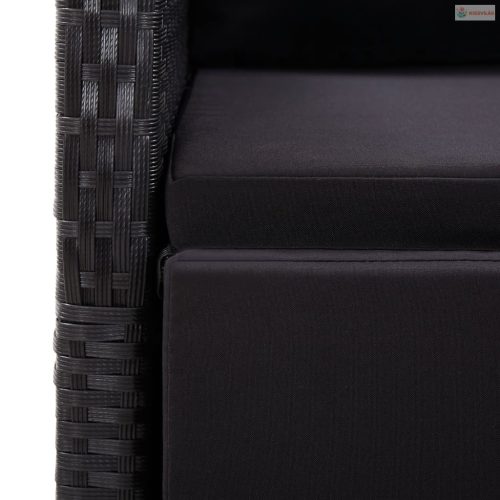 7 részes fekete polyrattan kerti étkezőgarnitúra párnával