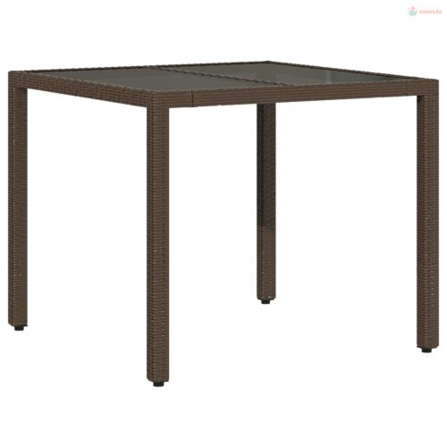3 részes barna polyrattan/üveg kerti étkezőgarnitúra párnával