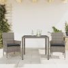 3 részes szürke polyrattan/üveg kerti étkezőgarnitúra párnával