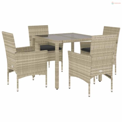 5 részes szürke polyrattan/üveg kerti étkezőgarnitúra párnával