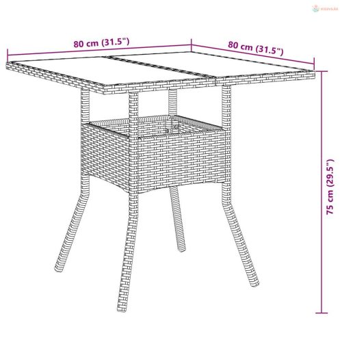5 részes fekete polyrattan/üveg kerti étkezőgarnitúra párnákkal