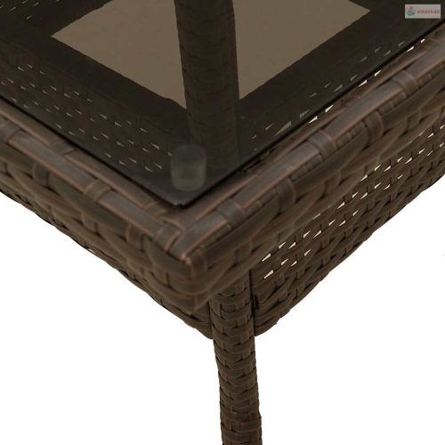 3 részes barna polyrattan/üveg kerti étkezőgarnitúra párnával