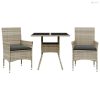 3 részes szürke polyrattan/üveg kerti étkezőgarnitúra párnával