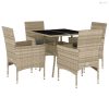 5 részes szürke polyrattan/üveg kerti étkezőgarnitúra párnával