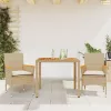 3 részes bézs polyrattan/akácfa kerti étkezőgarnitúra párnákkal