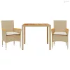 3 részes bézs polyrattan/akácfa kerti étkezőgarnitúra párnákkal