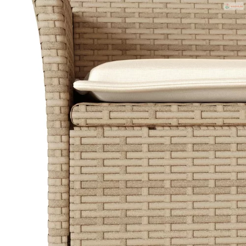 3 részes bézs polyrattan/akácfa kerti étkezőgarnitúra párnákkal