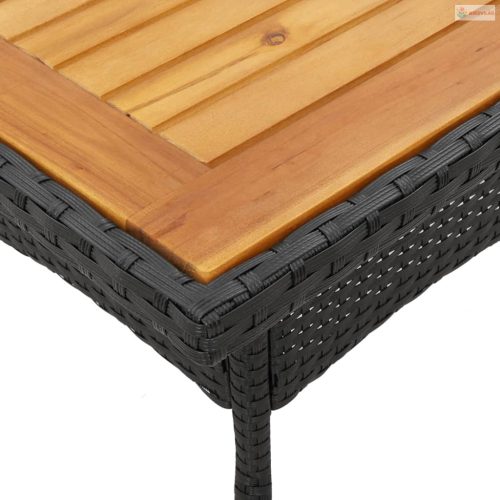 3részes fekete polyrattan/akácfa kerti étkezőgarnitúra párnákkal