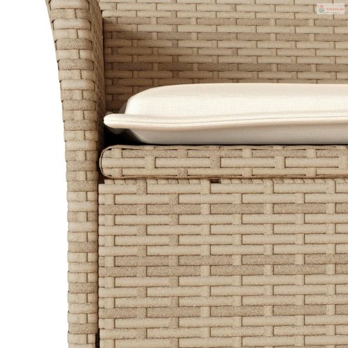 3 részes bézs polyrattan/akácfa kerti étkezőgarnitúra párnákkal